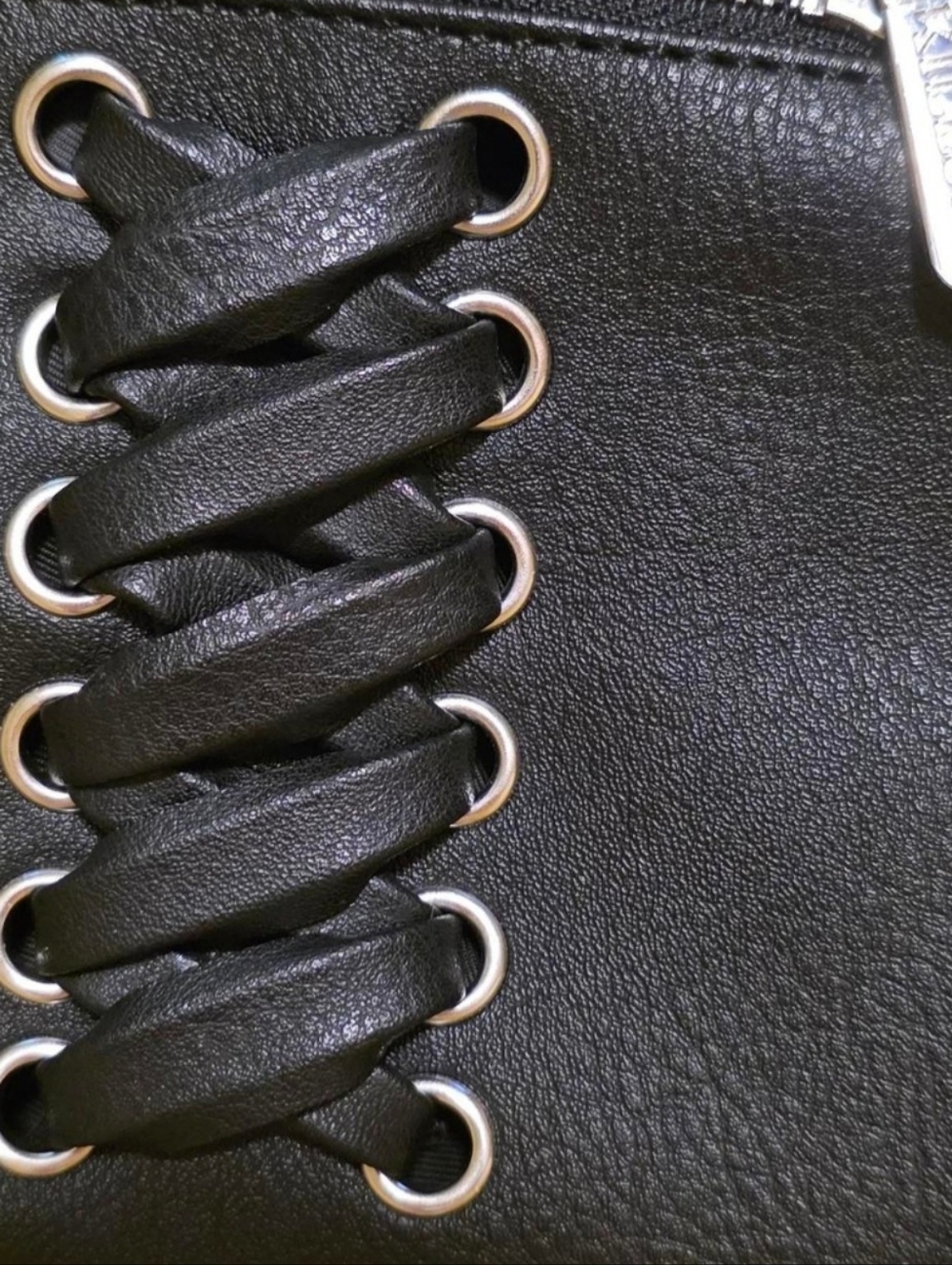 Killstar Killjoy Black Faux Leather Goth Bag w/Pentagram & Corset Accents - Picture 5 of 12